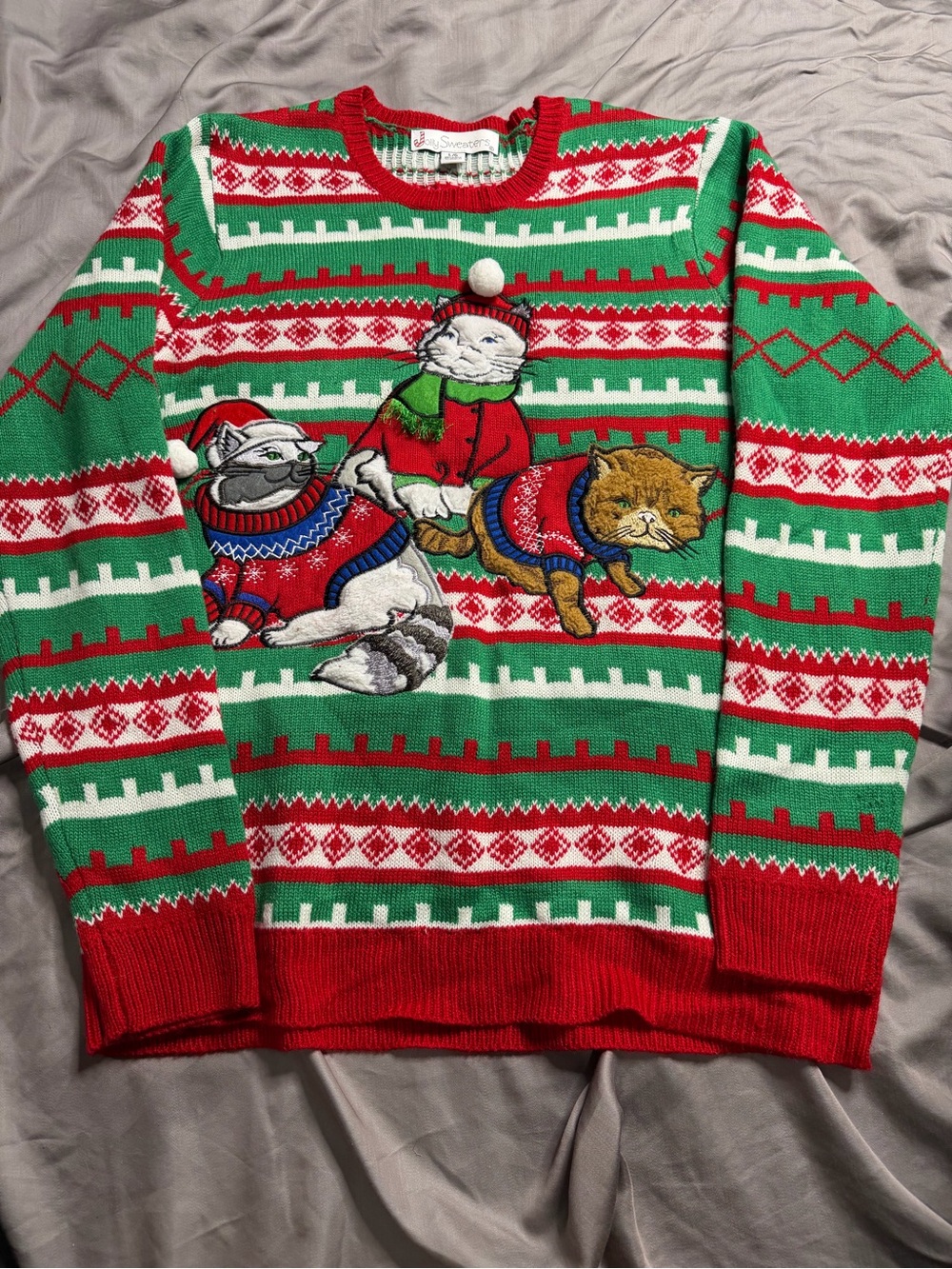 Festive Cat Crewneck Sweater - Red & Green